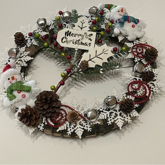 Handmade Wreath Christmas Snowman Snowflake - Picture 7 of 13